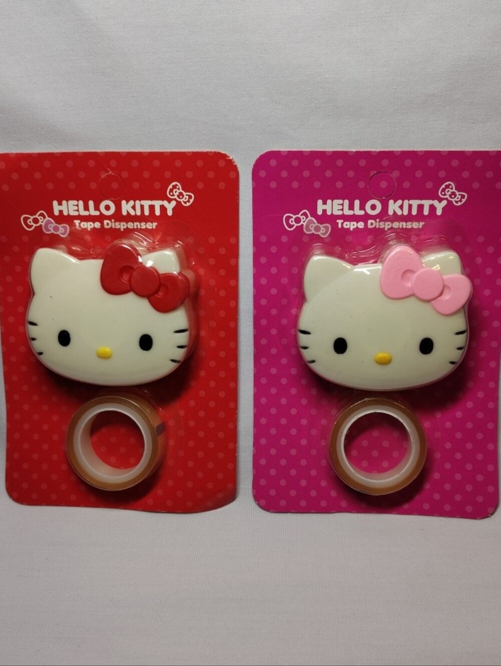 RARE 2 PACK Sanrio 2014 Hello Kitty Tape Dispenser Nakajima Made in Korea Washy